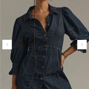 NWOT Anthropologie Denim Puff-Sleeve Shirt Dress